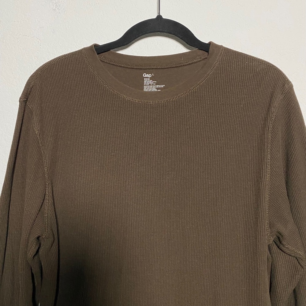 Gap Brown Long Sleeve Thermal Shirt Mens Large Minimalist Casual‎ Normcore Comfy - Picture 6 of 7